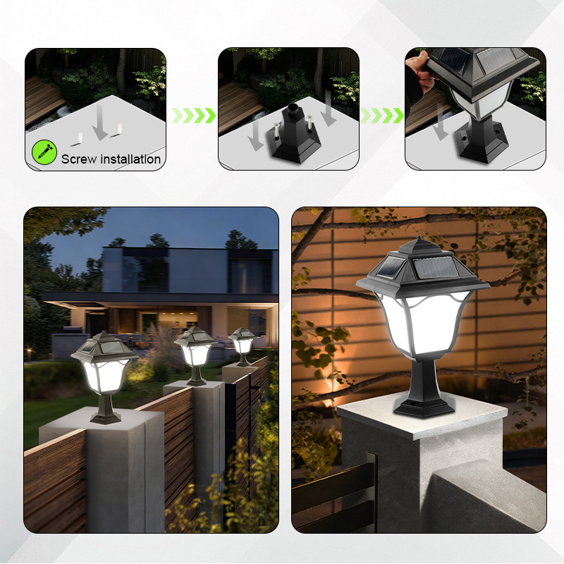 ABS Body Pillar Solar Light Outdoor Column Light Waterproof Outdoor Column Light with Pier Mount Base Solar Garden Light