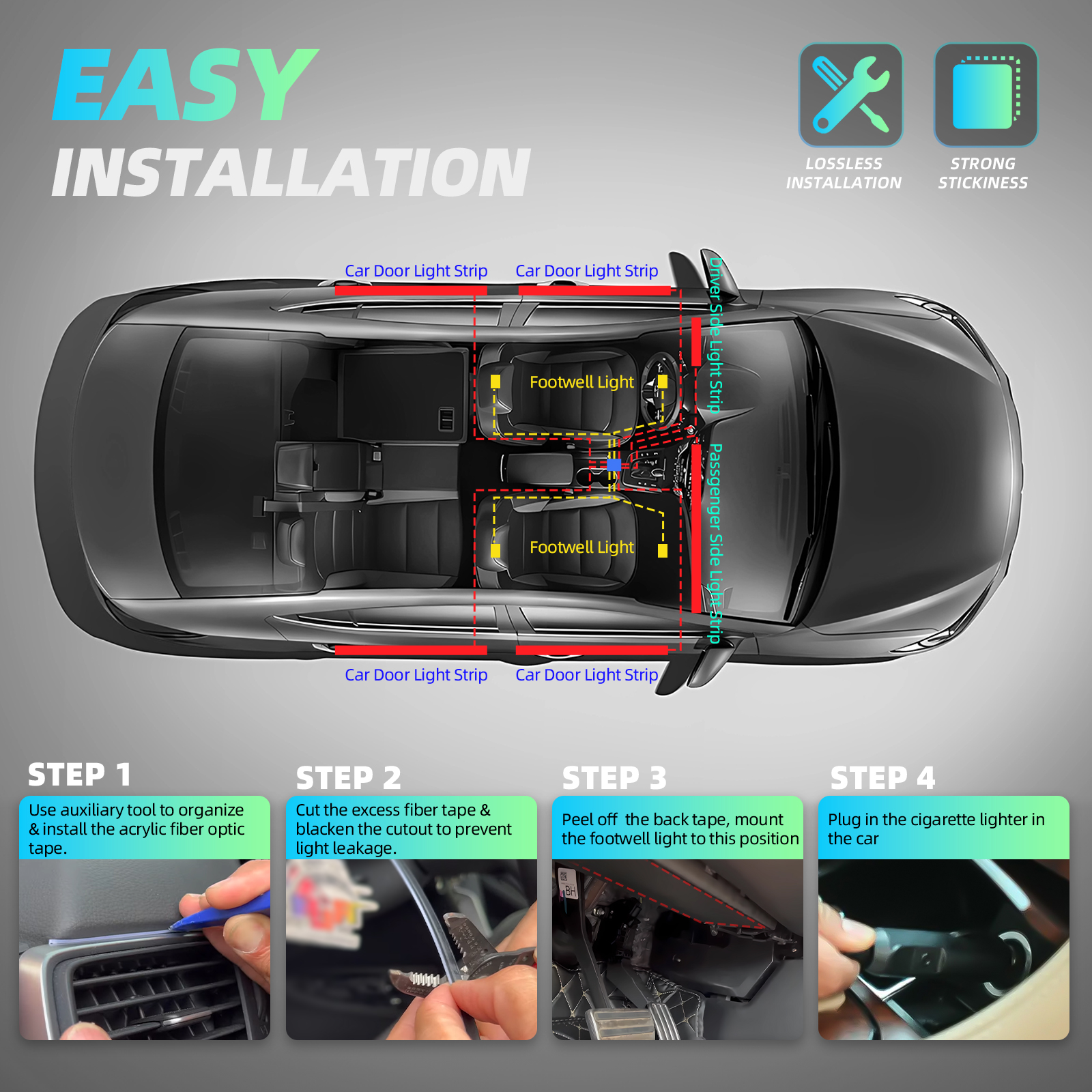 New Style Led Strip Light Rgb 26 in 1/24 in 1/22 in 1 Interior Led Lights Symphony Car Ambient Light Kit for 98% Car