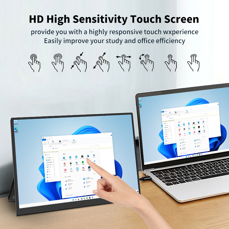 14 Inch IPS Portable Touch Screen Monitor 1080P FHD 1920x1080 Type-C HD Multi-Touch  External Display for Laptop