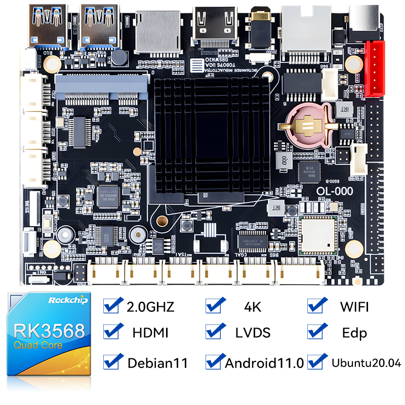 Industrial SOM Android Motherboard Android 11 System DDR4 RAM 8GB Rockchip Development Board with RK3568 CPU for AI Application