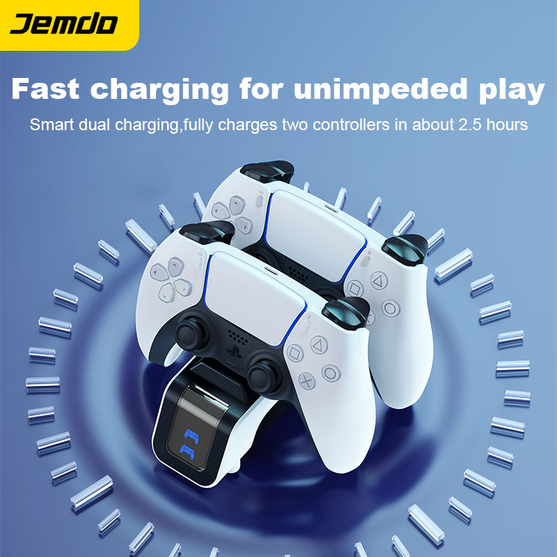 Jemdo Dual Controller Charging Station for PS5 Gamepad Fast Charge Dock with Smart LED Light and Easy Slot in Design