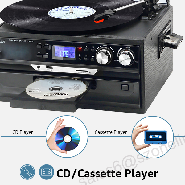 Multi Turntable Player Wooden Nostalgic Mechanical Turntable 6 in 1 Audio BT Fully Automatiquie Plastic Vinyl Record Player