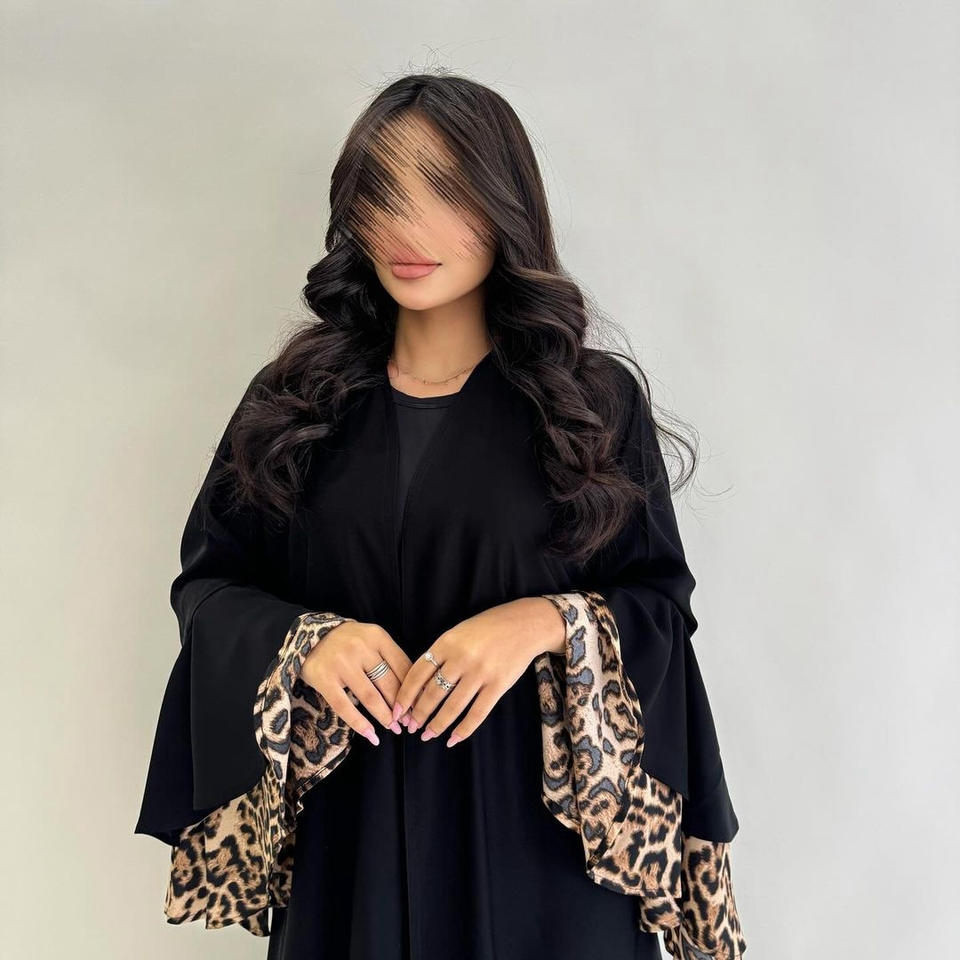 Wide Sleeve Leopard Print Black Open