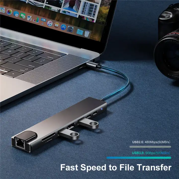 Mindpure 8 in 1 USB C Hub 100W PD RJ45 Ethernet 4K SD TF Card Reader Type-C Docking Station for MacBook Pro iPad Surface Laptop