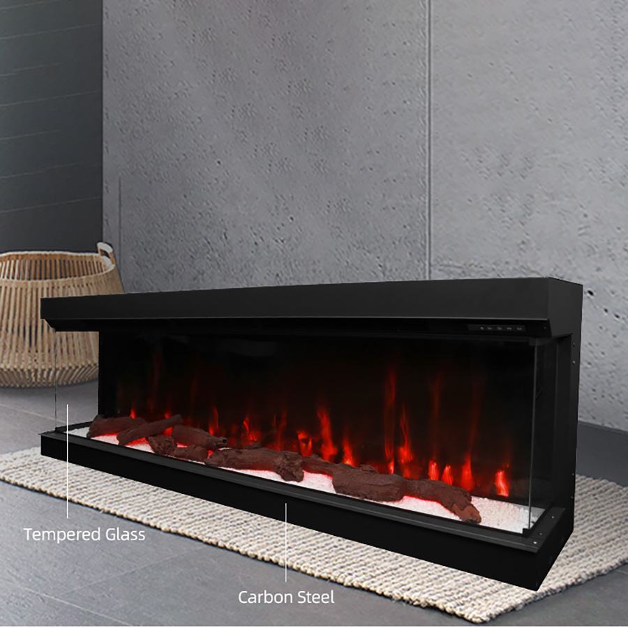 Customizable 60-Inch 3-Sided Electric Fireplace With Tempered Glass Insert High Quality Flame Color Options for Household Use