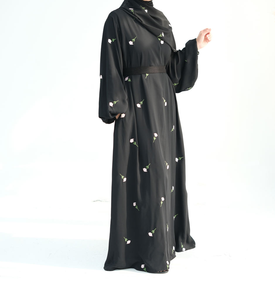 OEM ODM 2025 Black Abaya Flower