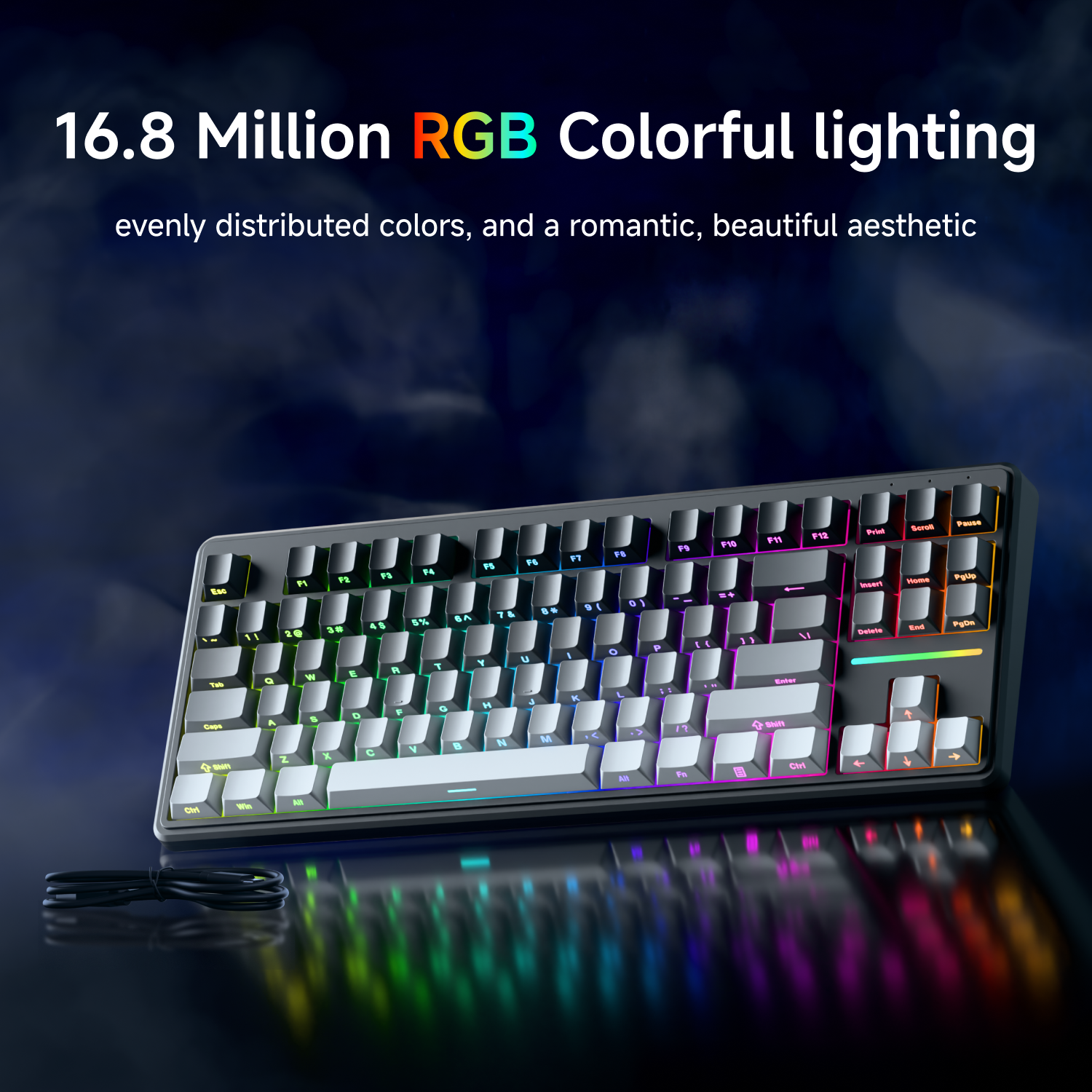 EWEADN V80 Wired Membrane Keyboard Mechanical Feel RGB Backlit Gaming Office Typing Factory Wholesale OEM
