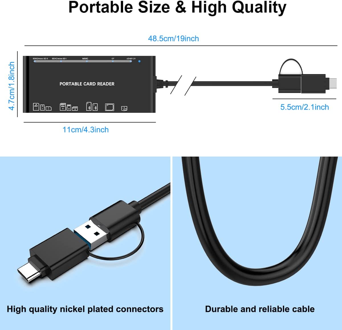 7 in 1 Multi Memory Card Reader - USB C Lighting USB3.0 Multi Card Reader for TF CF Card Reader Adapter for Phone