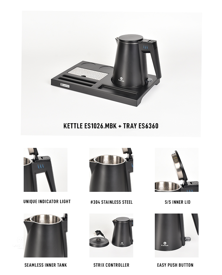 Hotel Guestroom Electric Kettle with Tray Set Hospitality Welcome Tray with Black Double Layer 0.6L Electric Kettle