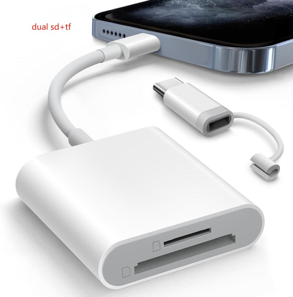 8pin USBC Dual Connector 3 in 1 Memory Card Reader 3 Slot SD TF PD OTG Adapter for iPhone iPad Trail Game Android Devices