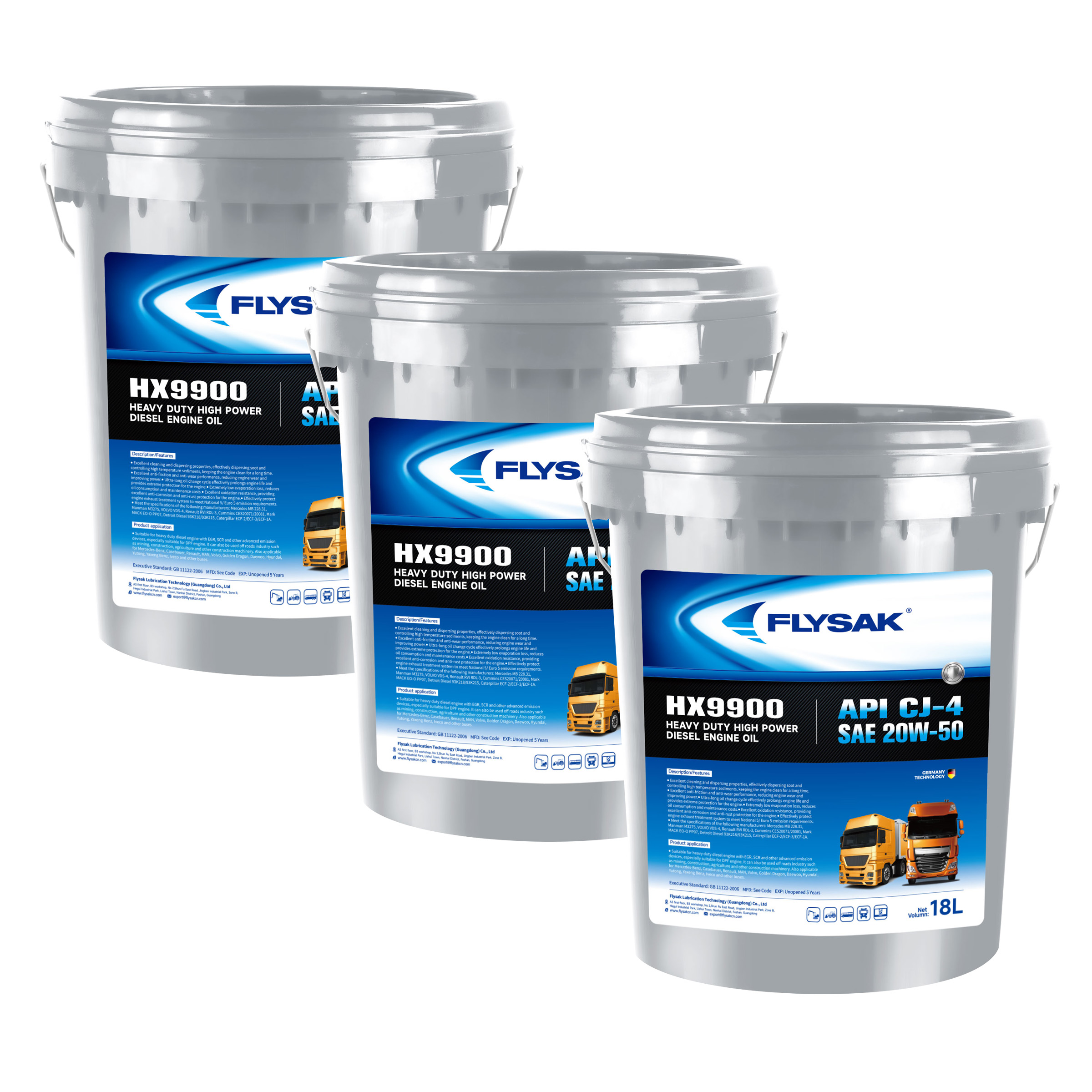 High Quality 18L HX9900 Heavy Duty High Power Diesel Engine Oil API CJ-4 SAE 20W-50 Suitable for Heavy Duty Diesel Engine