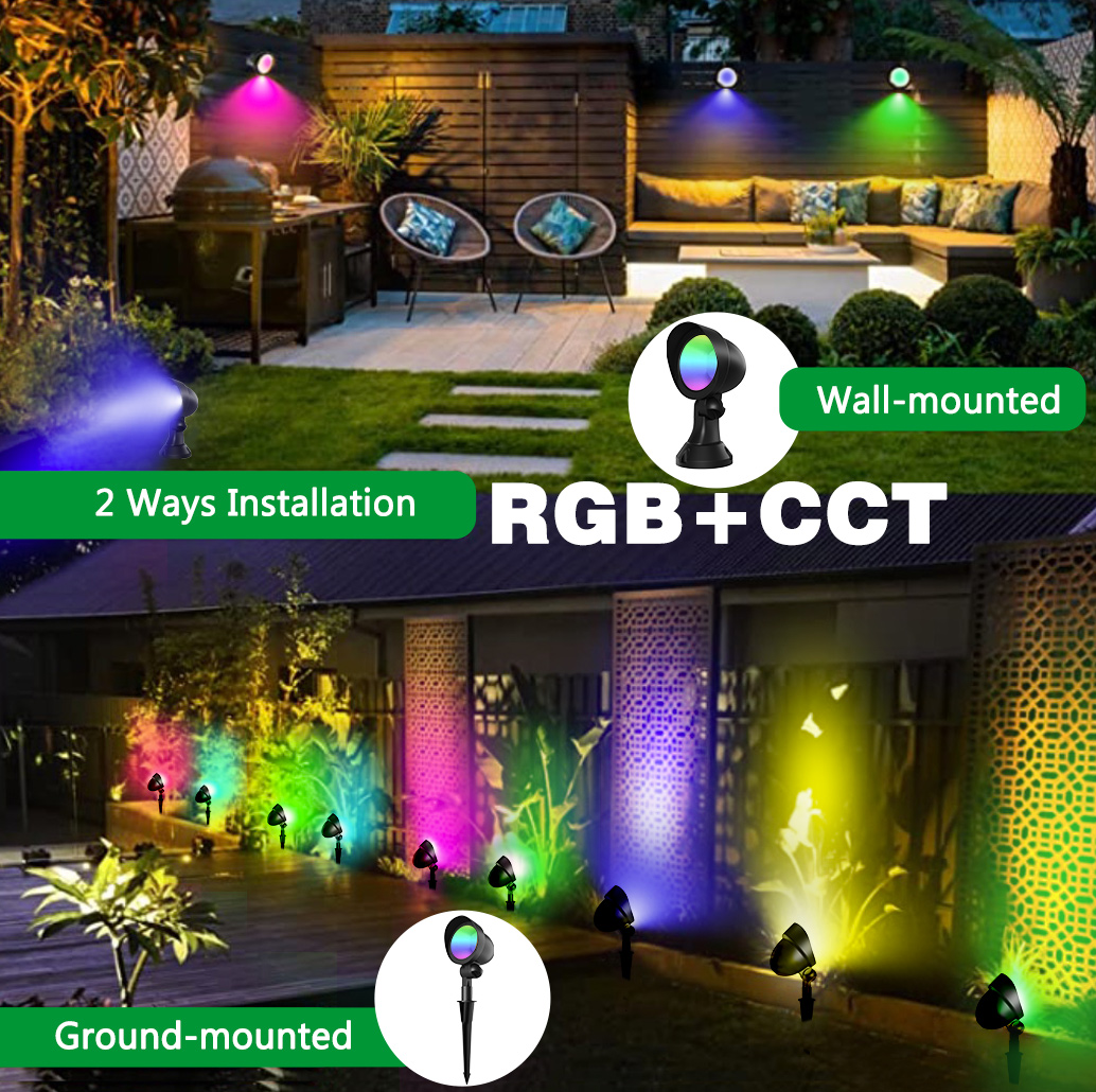OEM ODM 12W RGBW Changing LED Garden Lights Low Voltage Smart Spotlight Bluetooth Control Aluminum Body IP65 DC Power Supply