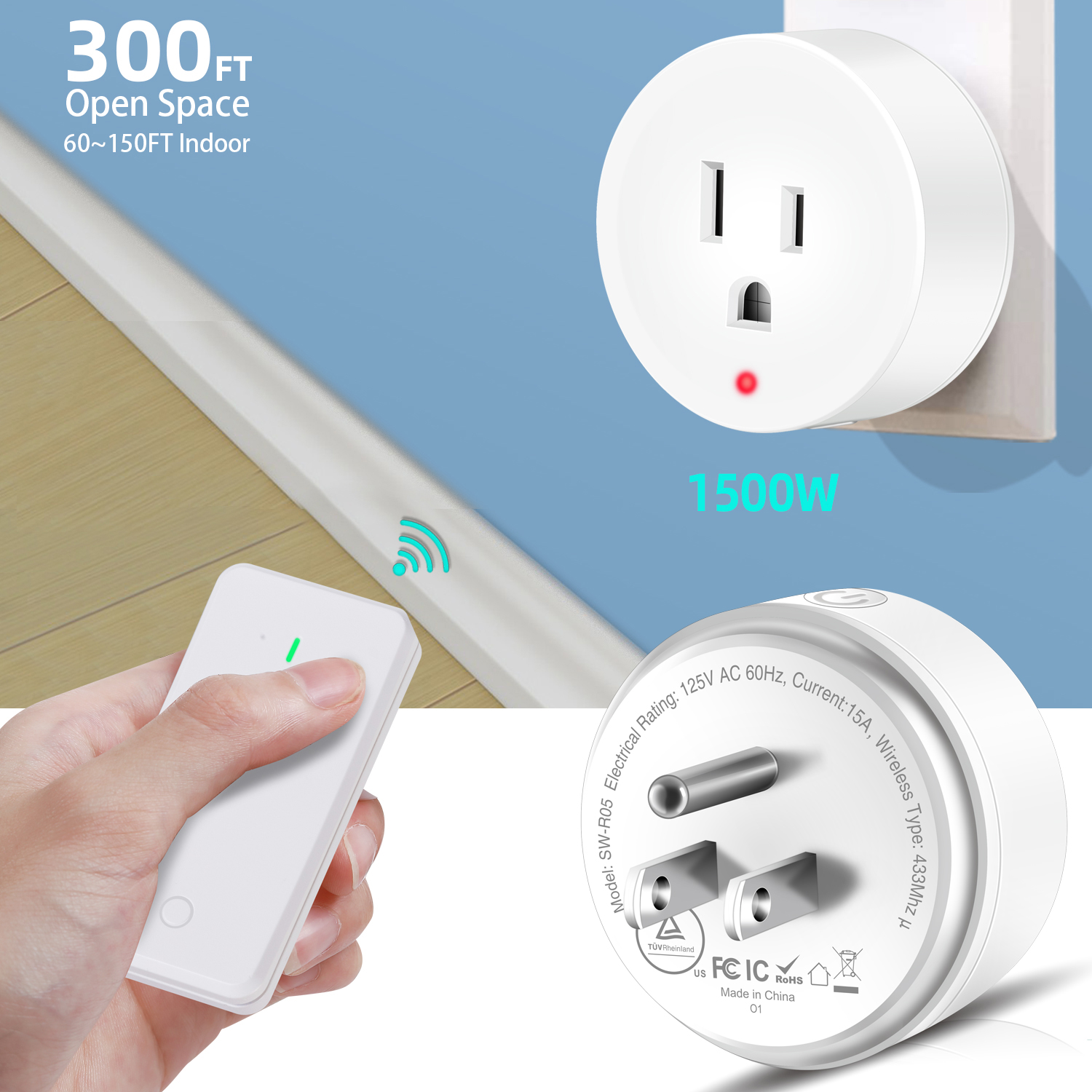 UL Certified Wireless 1500W Plug and Switches Electrical Smart Plug With Remote Control Smart Power Socket Outlet