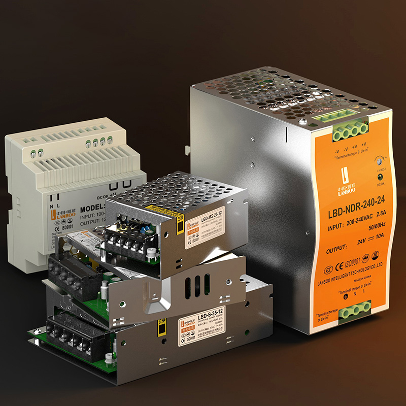 LANBOO S-Series Industrial Flat Plate Switching Power Supply 25W-800W 12V/24V 84% Efficiency 6 Protections Heavy Duty Equipment