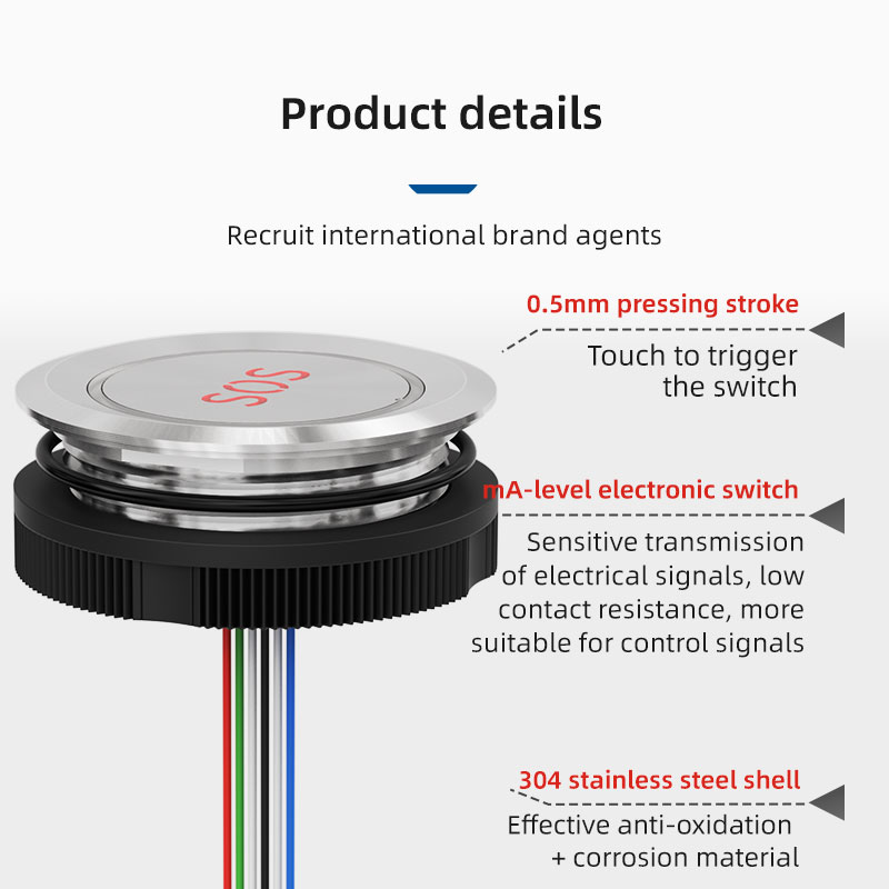 Tri-Color Ultra-Thin 12V LED Metal Stainless Steel 35mm Round Ring Illuminated Push Button Switch with Wires Exit SOS Control