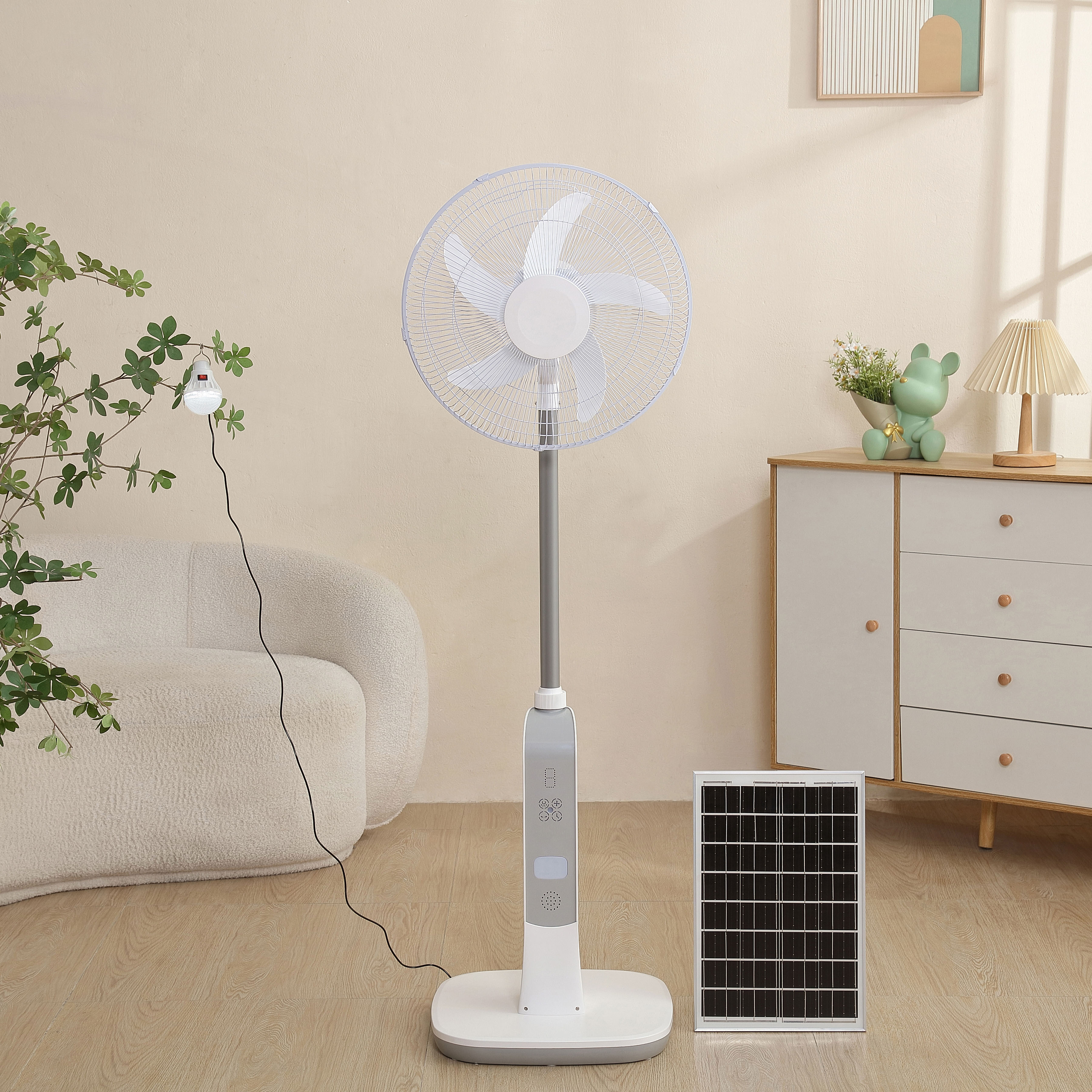 Rechargeable LED Lighting Solar Fan New Model Remote-Controlled Large Household Floor Fan DC Motor Made Plastic for Outdoor Use