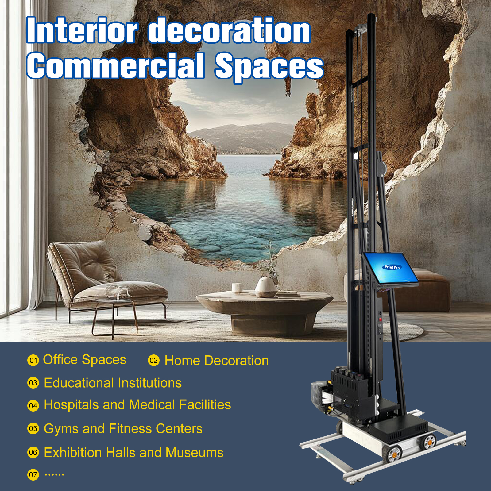Printava 7d Uv Wall Painting Machine Robot Automatic Wall Panel 3d Vertical Mural Printer Printing Machine Wall Printer
