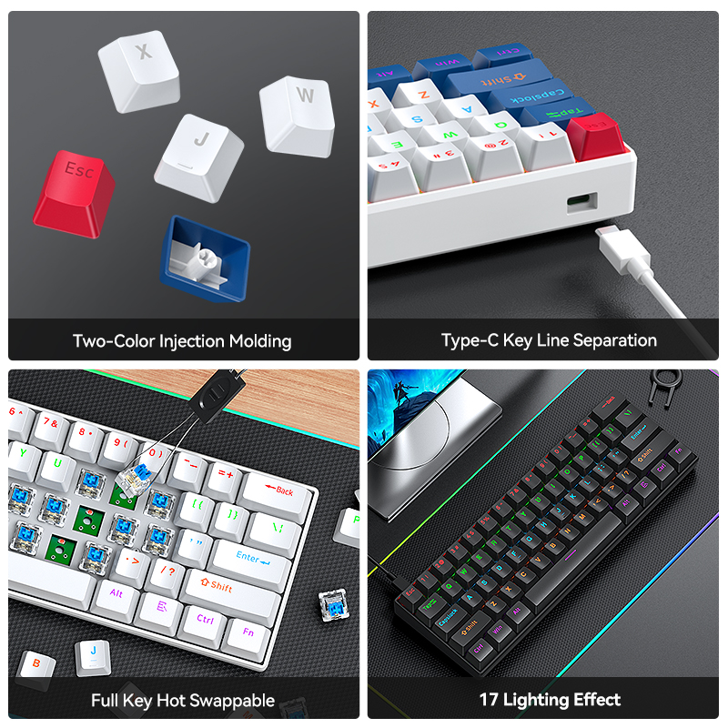 Full Keys Hotswappable Russian Layout Mechanical Keyboard Gaming Customized OEM Keyboard 63keys TKL Wired Keyboard for PC Laptop