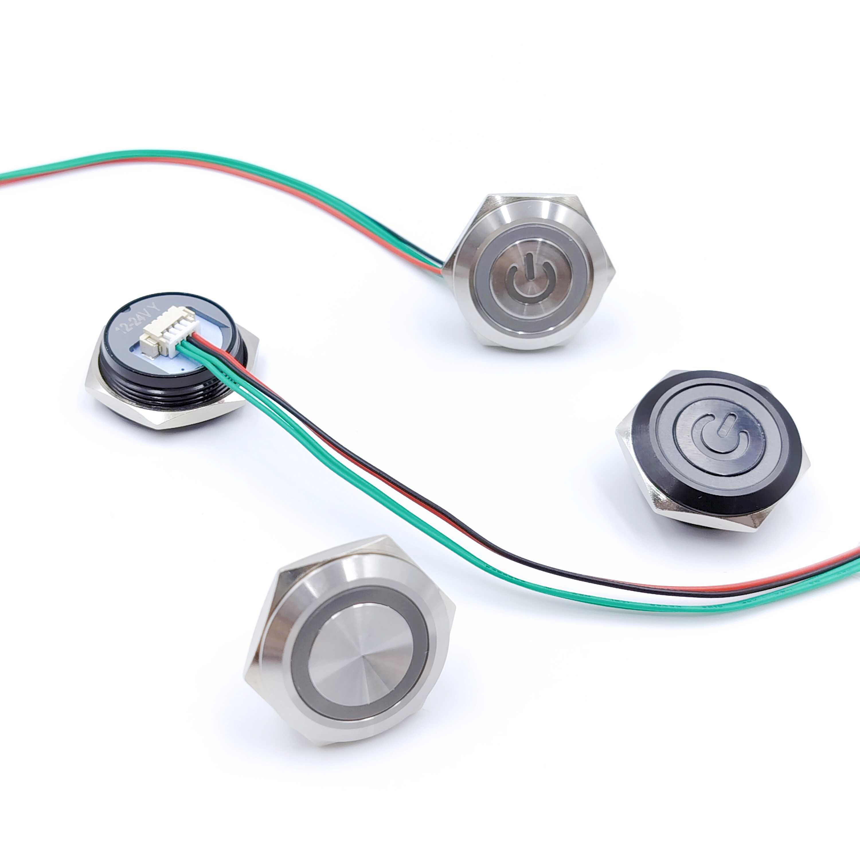 19mm Tri Color LED Stainless Steel Short Ultrathin Switch with Cable Waterproof Momentary Mini Black Metal Push Button Switches