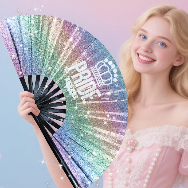 2025 New Arrivals Hand Fan Bamboo Crafts Clack Folding Large Fans Wholesale Custom logo Clap  Popping Foldable13inch Rave Fan
