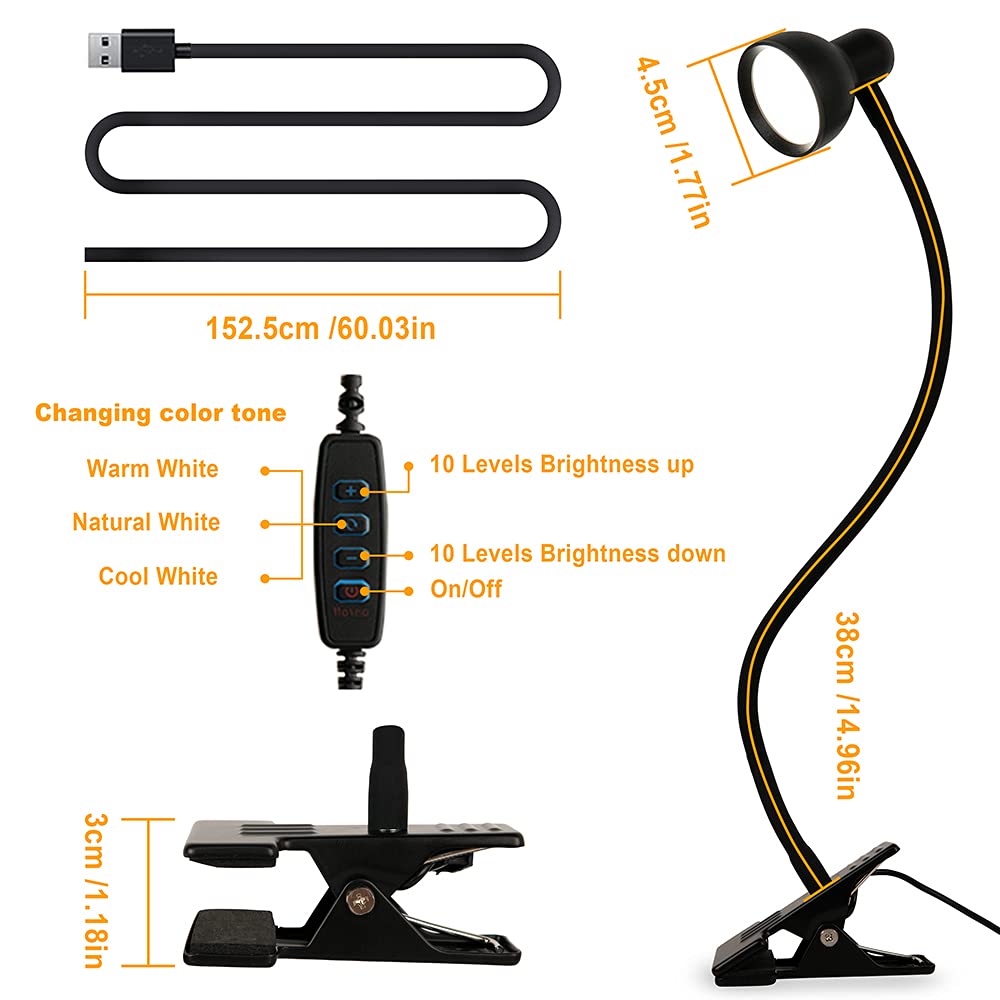 Clip on LED Modern DC Table Lamp Flexible Gooseneck Reading Lamp with Clamp Eye-caring Dimmable Black White