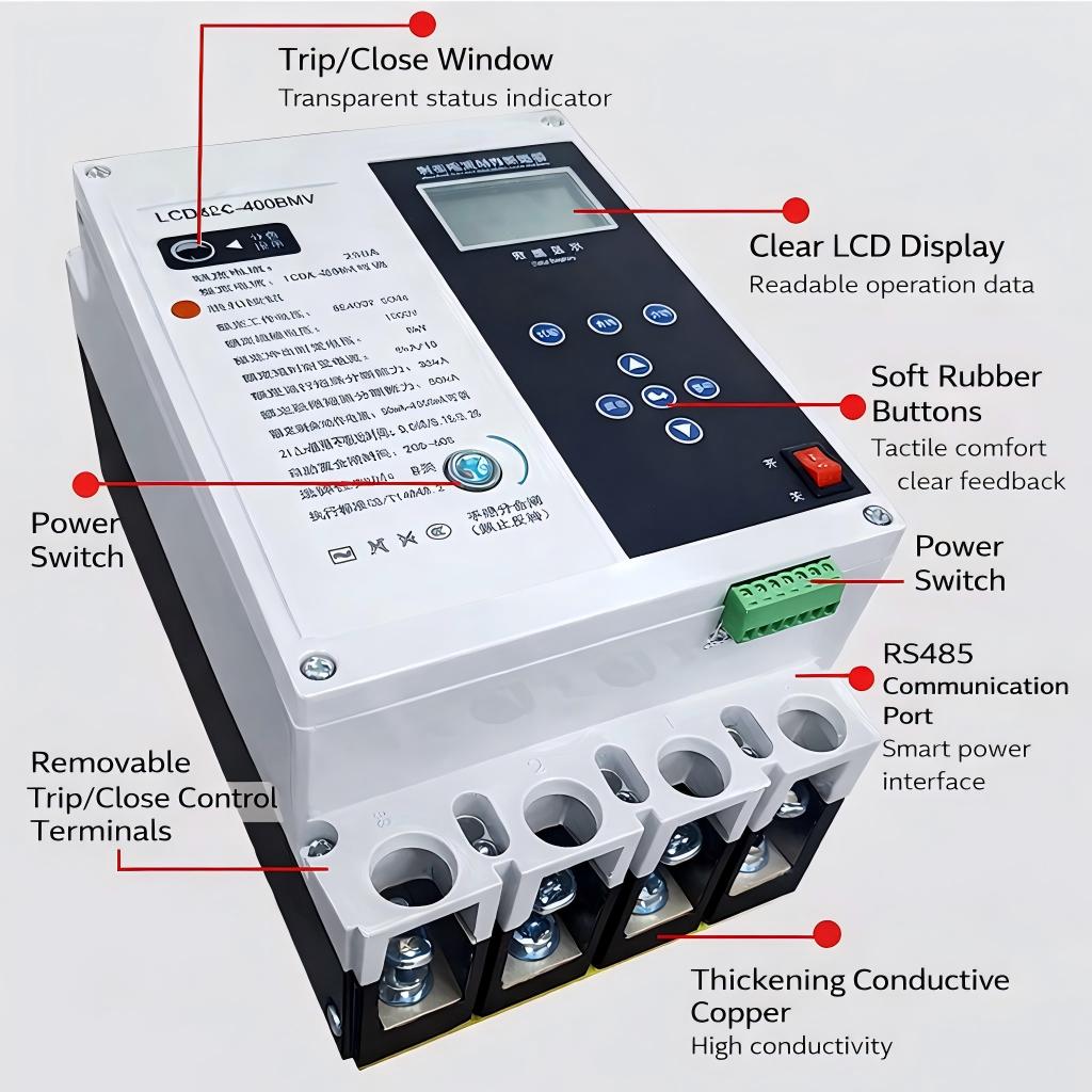 RCBO Motorized Operation Auto Recloser 4P MCCB Self Reclosing Molded Case Circuit Breaker for Industrial Power Distribution