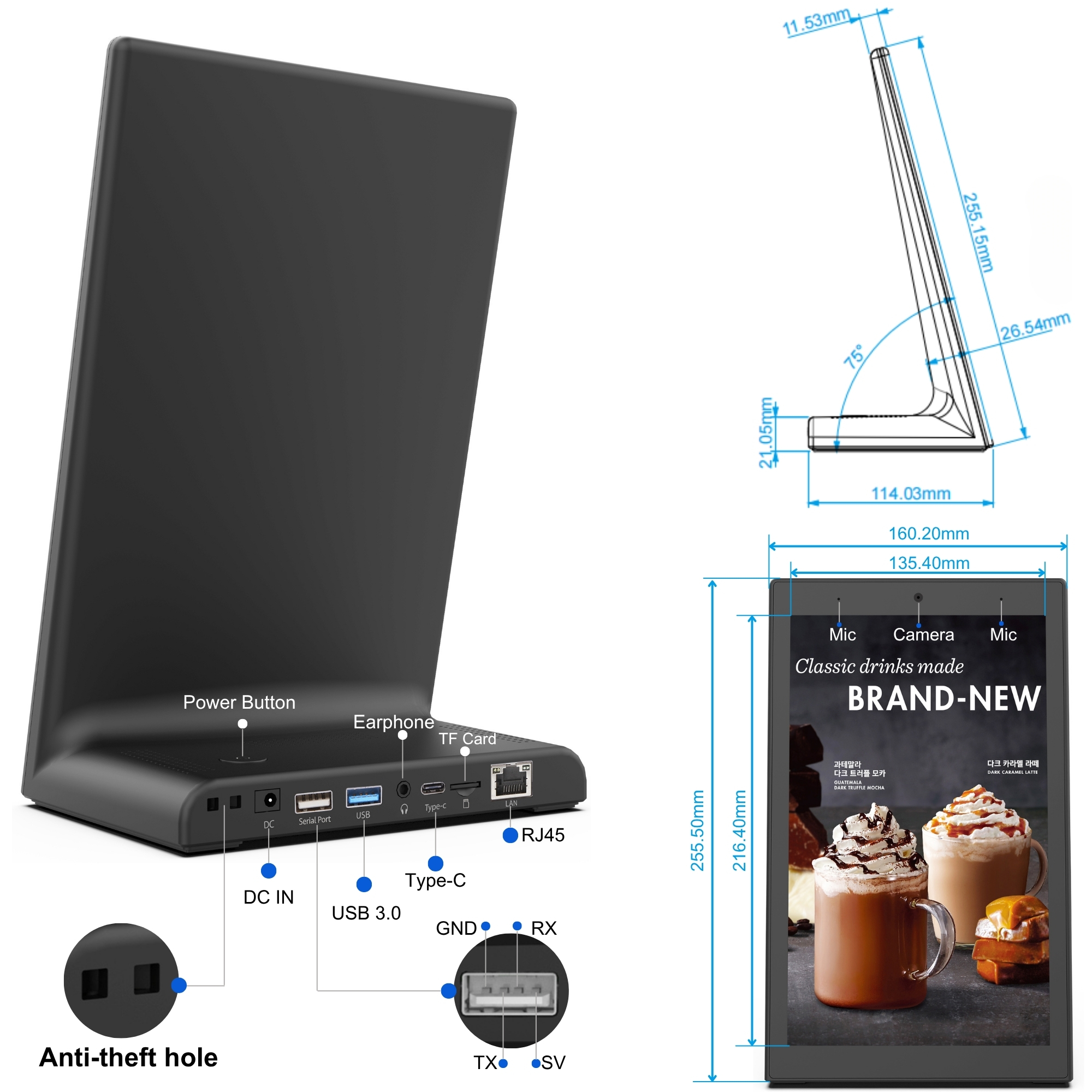10.1 Inch Restaurant Ordering Kiosk Tablet Touch Screen NFC Tablet Pc Android 11 2+16GB Pos L Shape Tablets