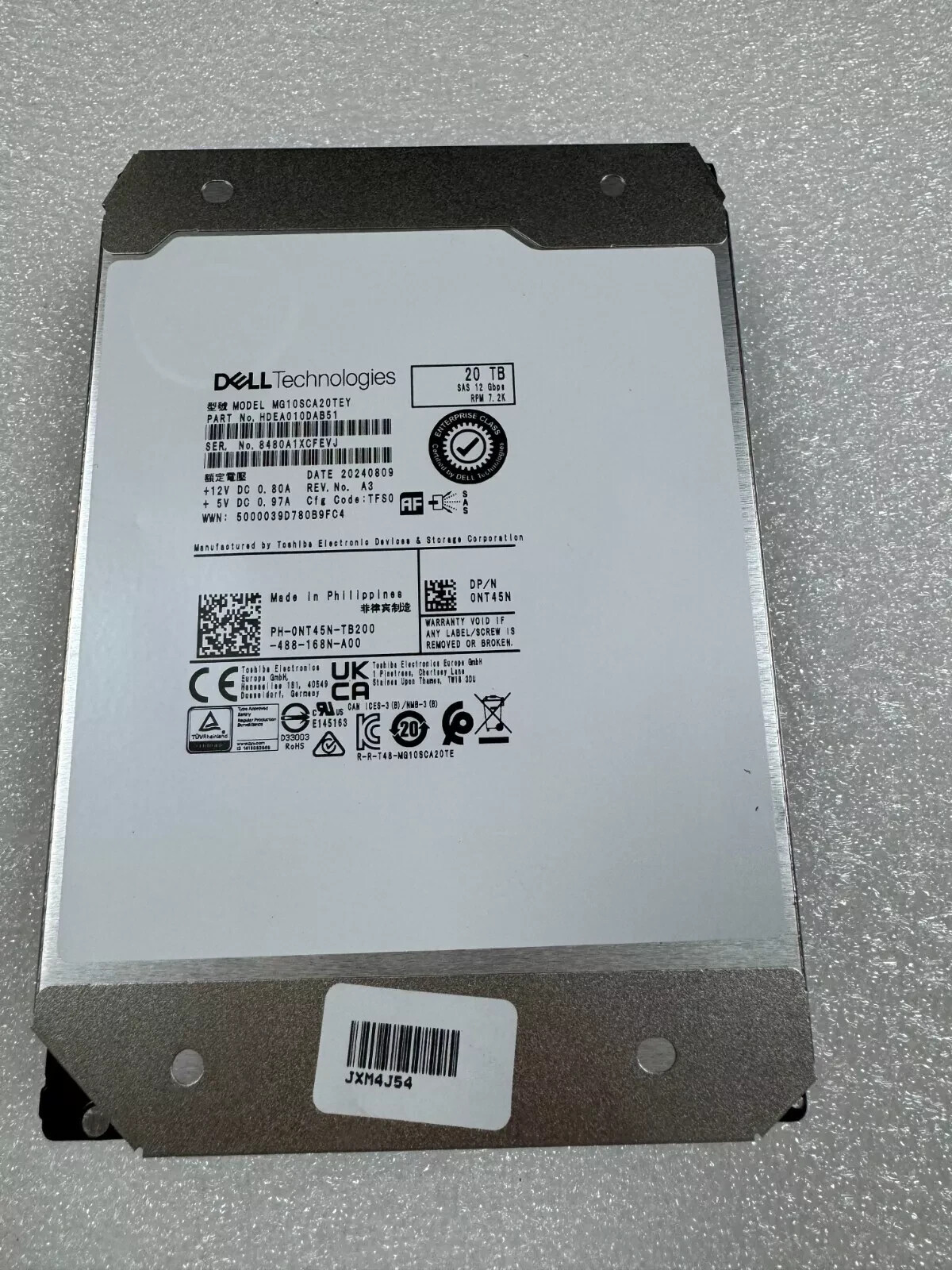 New sealed Dells 20TB Internal SAS 12Gbps 7.2K RPM 512e 3.5in Hot-plug Server Hard Drive