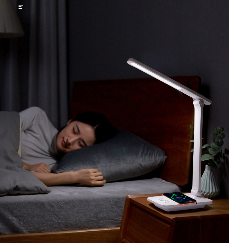 Simple Electric ABS LED Desk Lamp with Wireless Charger Touch Control Stepless Brightness Level Base Foldable Design Study Lamps