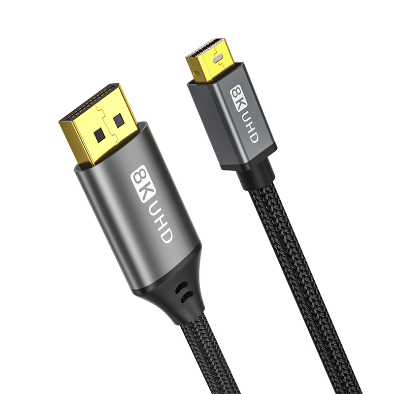 High Quality  OEM ODM Mini DP to DP Cable 8K  60Hz Mini DP Cable 4K120HZ  Mini Display Port Cable 2M/6.6ft, Grey