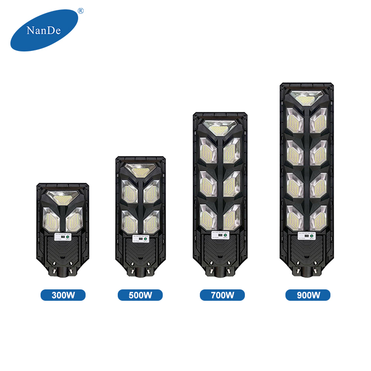 NanDe Best Quality Remote Control 300w 500w 700w 900w Energy Saving Street Outdoor LED Solar Lights