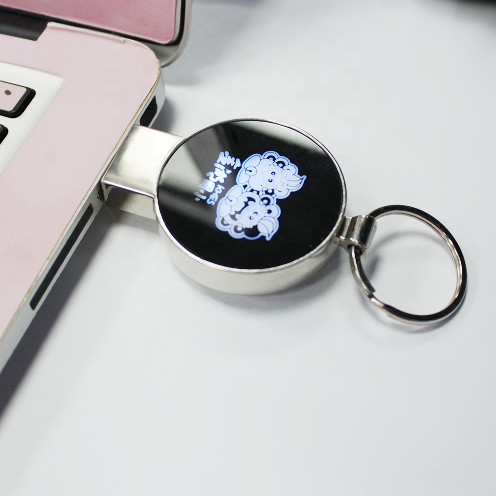 2026 New Arrivals Metal USB Flash Drive Led Light-up Custom Logo Pendrive with Key Ring High Quality USB Stick