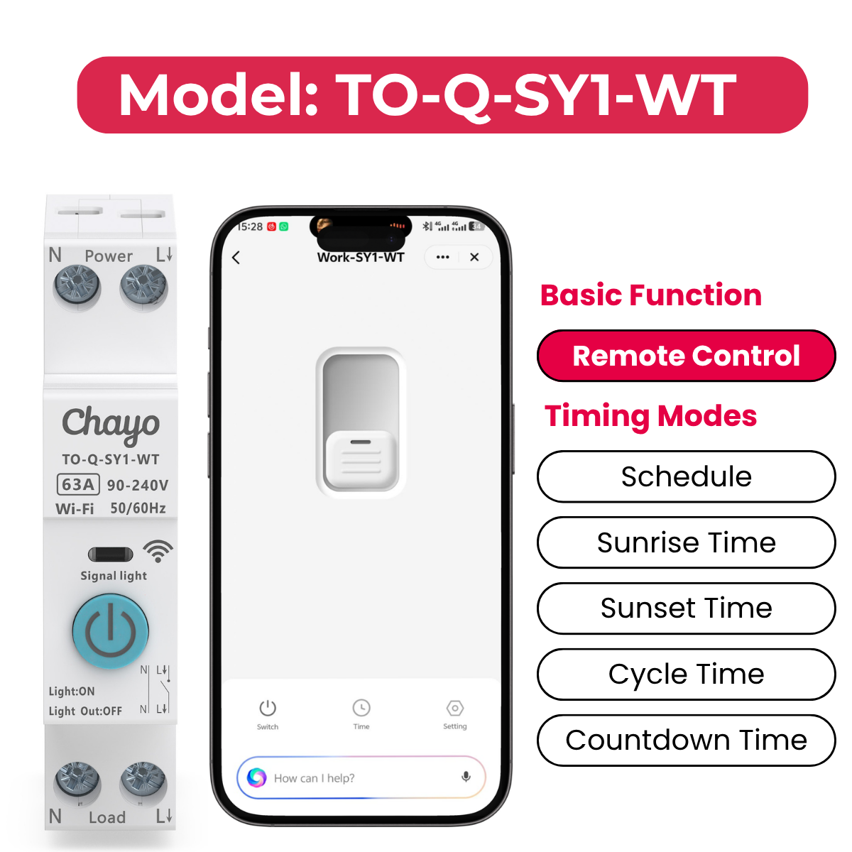 DIN Rail Tuya WiFi Smart Meter MCB Circuit Breaker CB/CE 63A Remote Control Metering 1P+N 90-240V Smart Switch API OEM/ODM Chayo