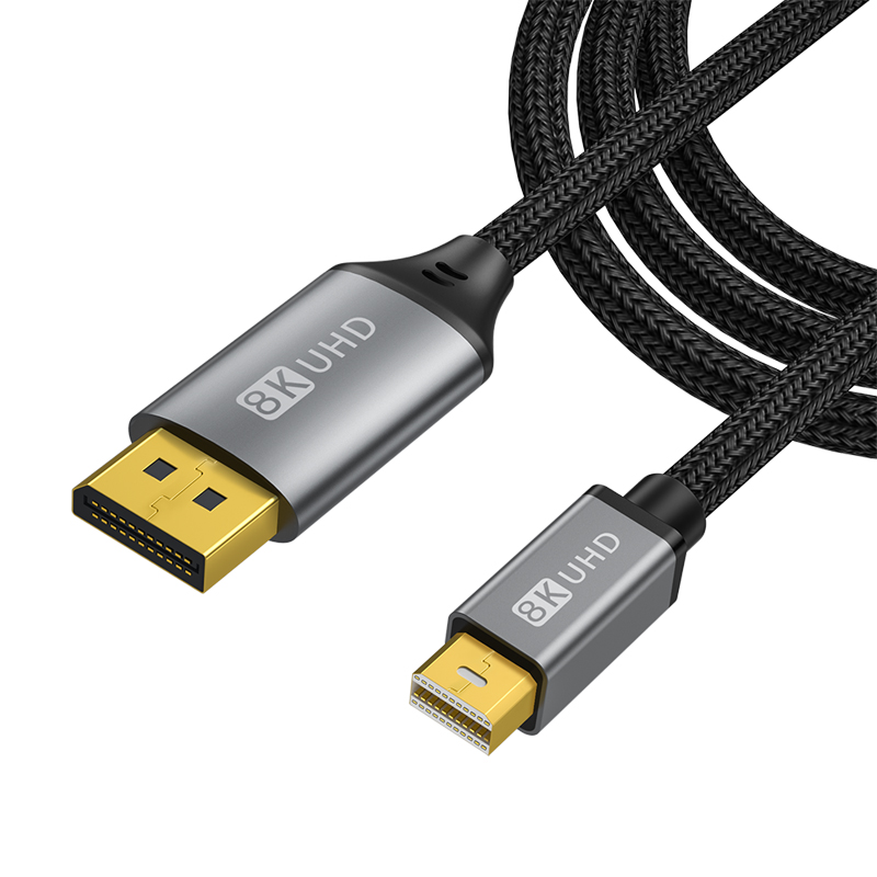 High Quality  OEM ODM Mini DP to DP Cable 8K  60Hz Mini DP Cable 4K120HZ  Mini Display Port Cable 2M/6.6ft, Grey