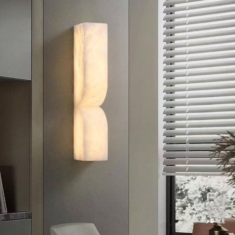 Modern Luxury Nordic All-Copper Wall Lamp with Spanish Natural Marble for Living Room Bedroom Bedside Corridor Stairwell