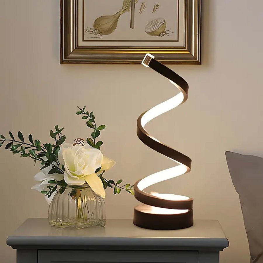 Nordic Modern Spiral LED Table Lamp for Bedroom Minimalist Indoor Lighting Modern Ambient Table Lamp Mesa de Luz Lamparas LED