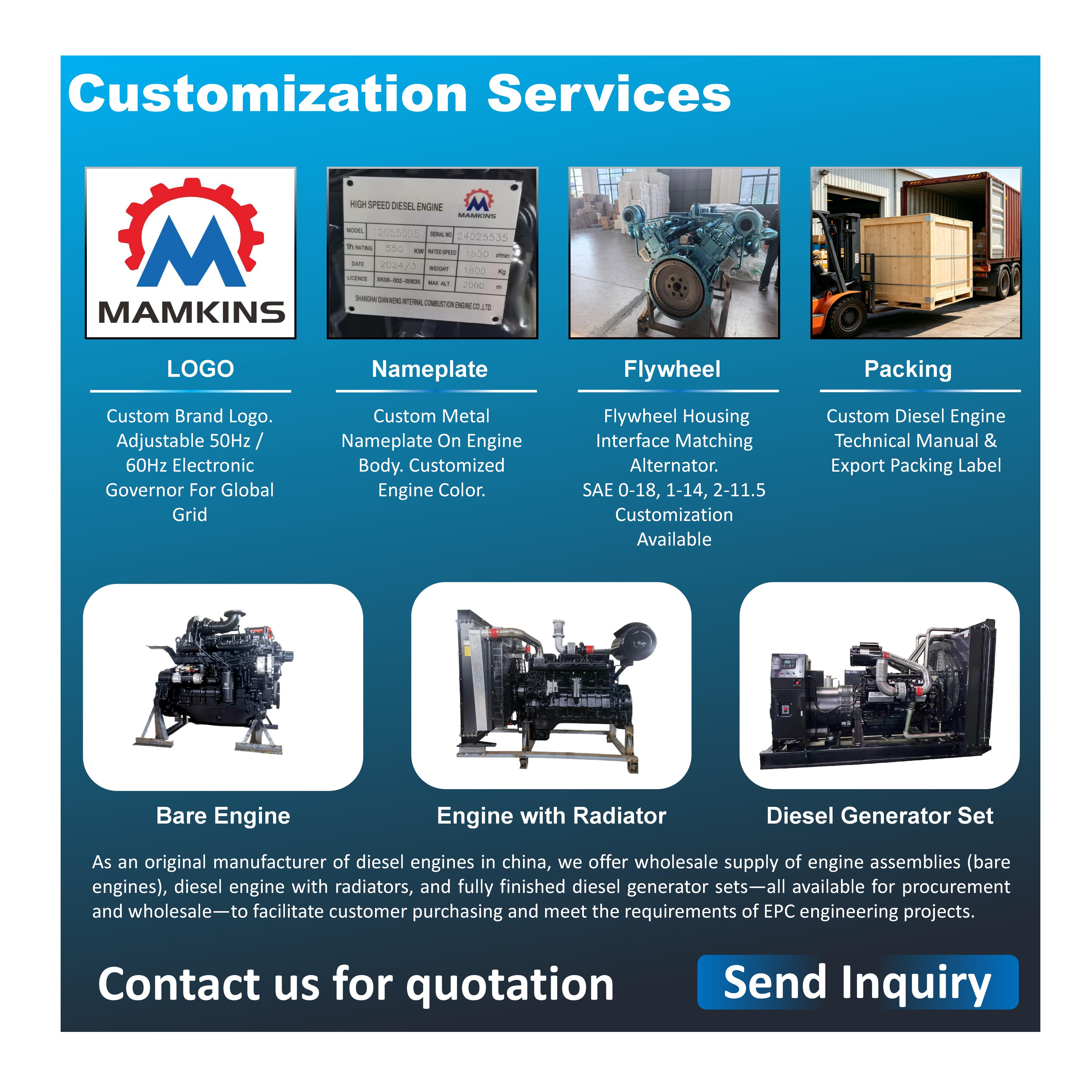 Wholesale 308KW 330KW 375KW 430KW 450KW 475KW 510KW 3-Phase Complete Diesel Engine Assembly for Hospital Hotel Emergency Power