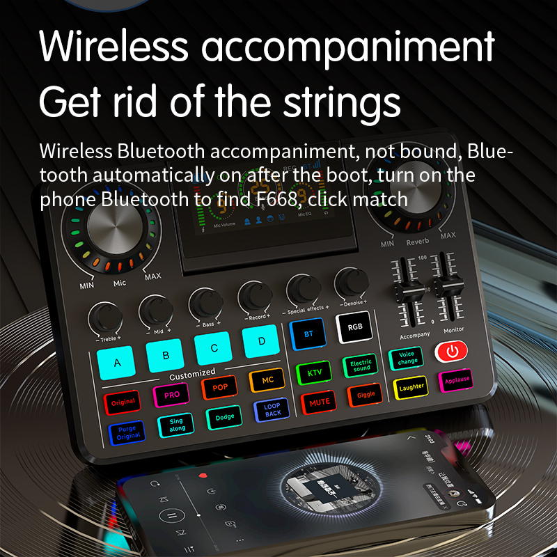 F668 Broadcast Blog Equipment Live Sound Card With Microphone Set Bluetooth Audio Recording Mixer for Computer Live Streaming