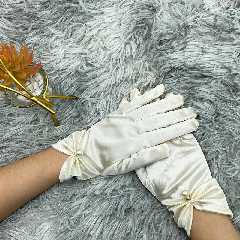 Satin Beaded Stretch Gloves