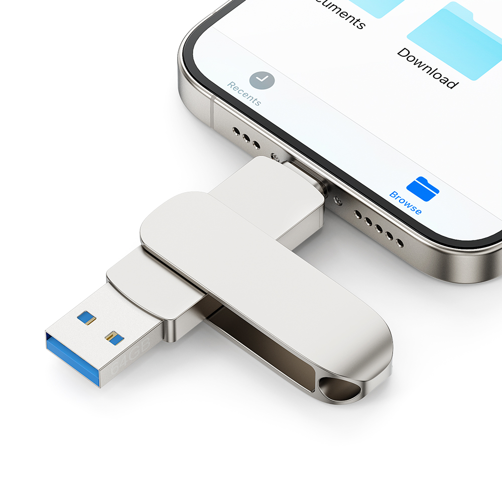 WORTHSPARK Silver 64GB/128GB/256GB/512GB Metal OTG USB 3.0/3.1 Flash Drive with USB Type-C & USB-A Dual Ports 3-Year Warranty