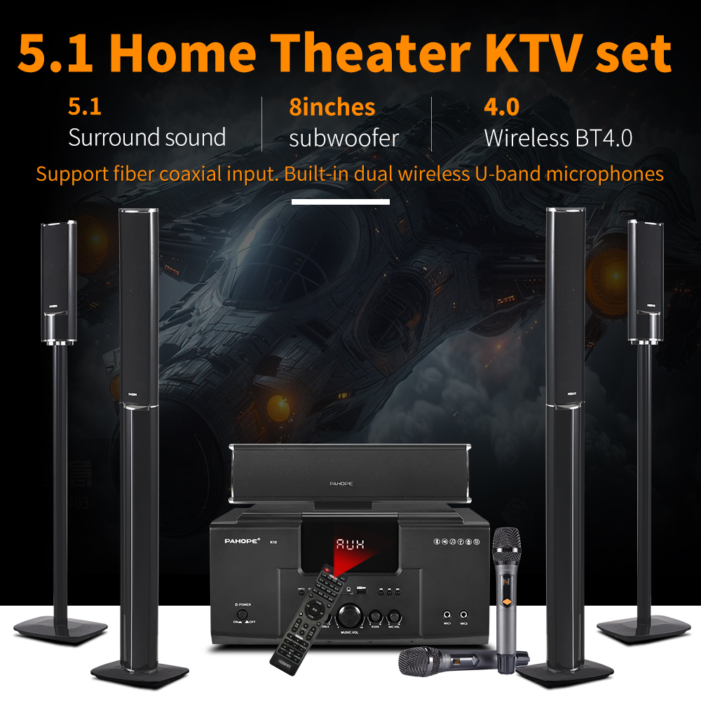 5.1 Home Theater Systems with Karaoke USB Wireless Microphone Living Room Speaker Bt Home Theatre System