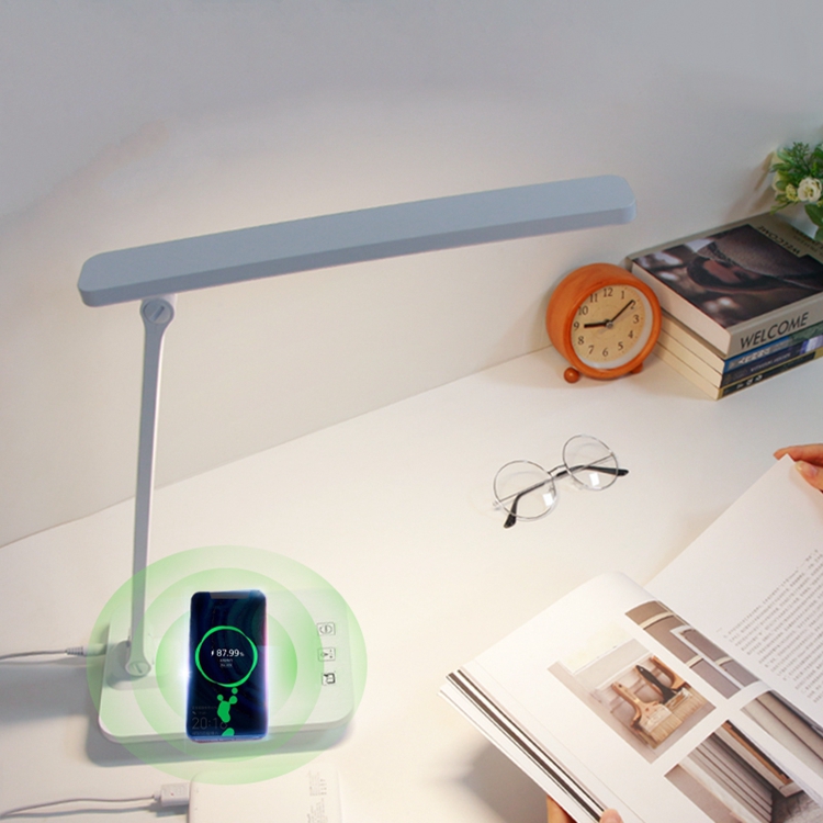 Simple Electric ABS LED Desk Lamp with Wireless Charger Touch Control Stepless Brightness Level Base Foldable Design Study Lamps