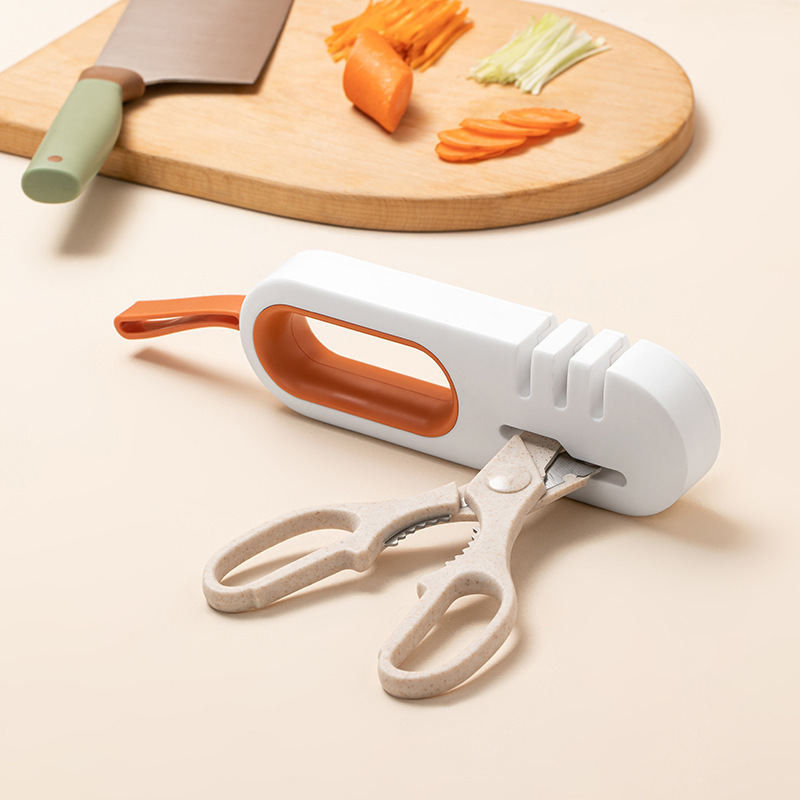 4-in-1 Knife Sharpener and Scissors Multifunctional Non-slip Kitchen Whetstone Household Manual Sharper Kit with Rubber Hanger