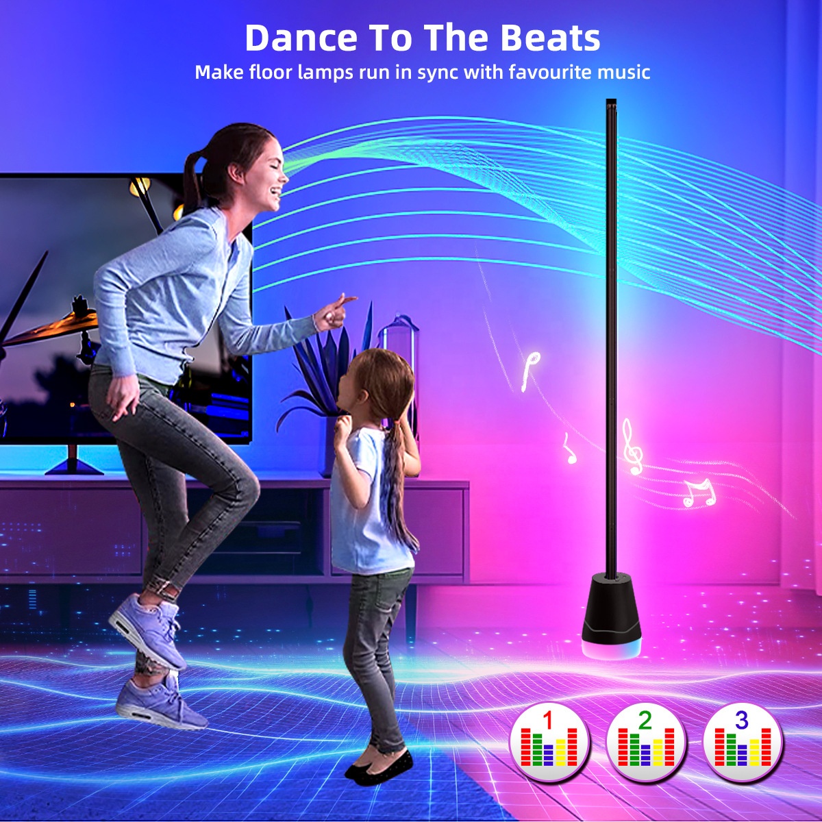 DIY 59Inch Aluminum Smart RGB Corner Floor Lamps with APP Remote Manual Control for Living Room Bedroom