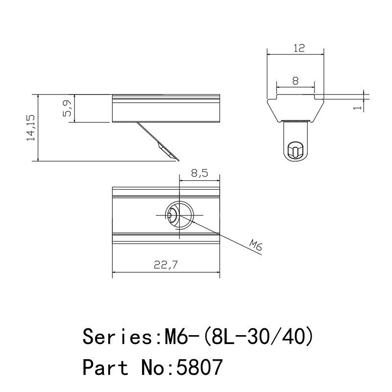 China  manufacturer  Rohs  Oem odm  5807 5808  m6 m8   Roll-in T-Nuts with leaf  for 30 40   Aluminium Profile