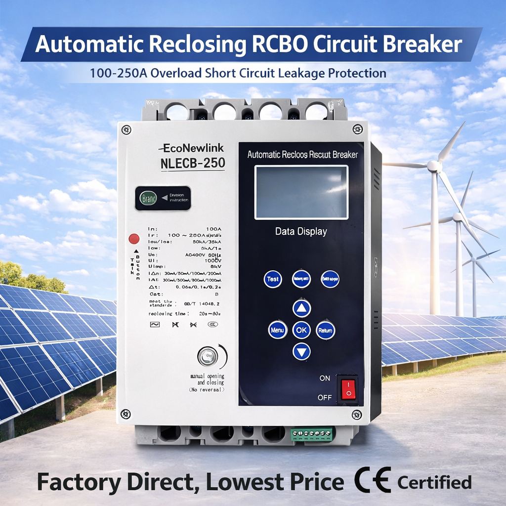 RCBO Motorized Operation Auto Recloser 4P MCCB Self Reclosing Molded Case Circuit Breaker for Industrial Power Distribution