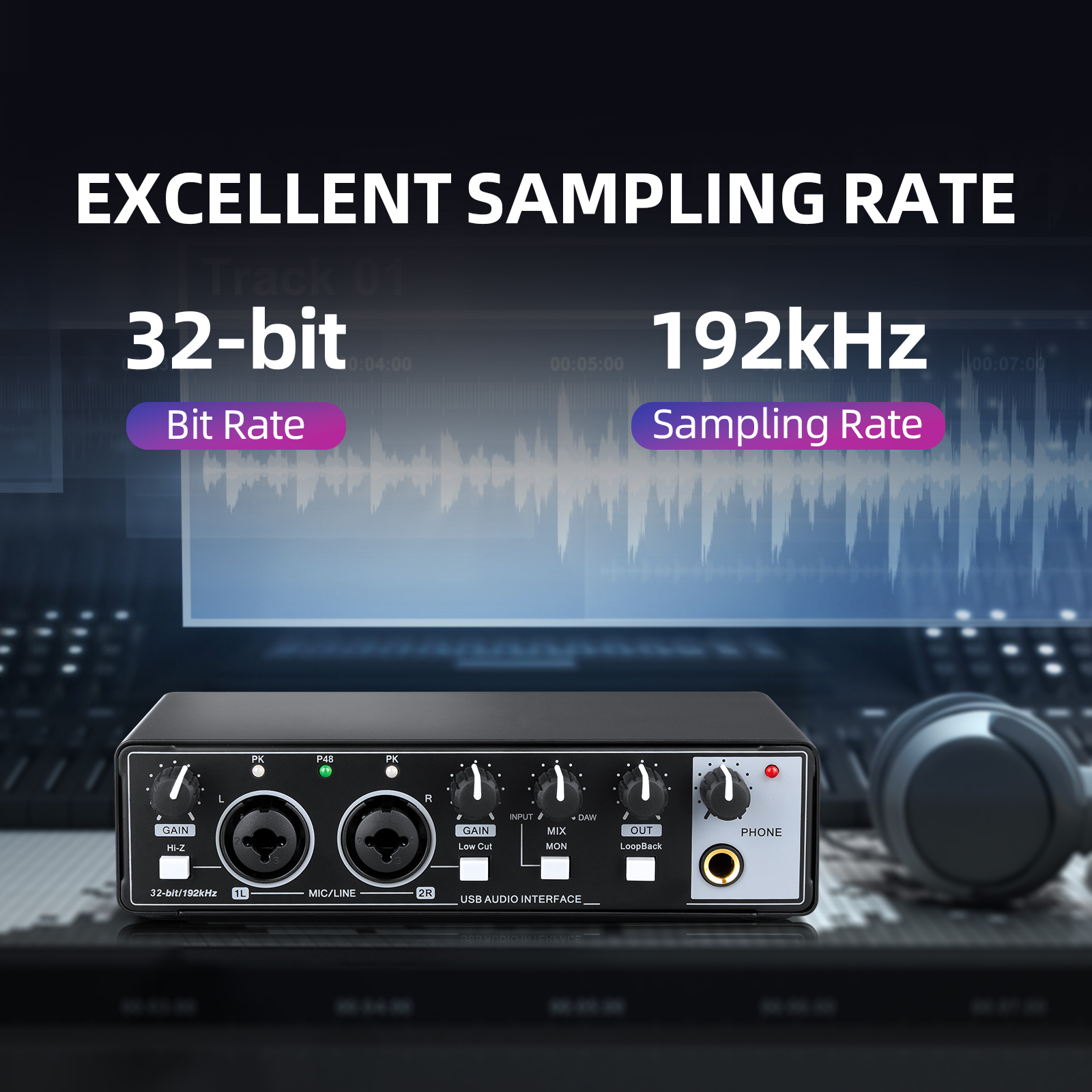 Professional MD22 Recording Studio Equipment Live Audio Interface Sound Card for External Guitar Audio Sound Cards Mixers