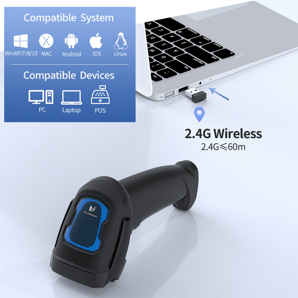 Xincode 2D 1D Handheld Wireless Barcode Scanner Scanning Gun Wired Usb Bar Qr Code Reader Store Supermarket Warehouse Inventory