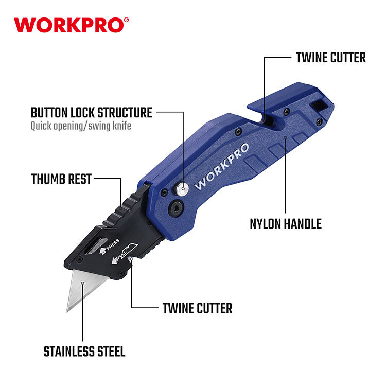 Складной нож WORKPRO с кнопочным фиксатором