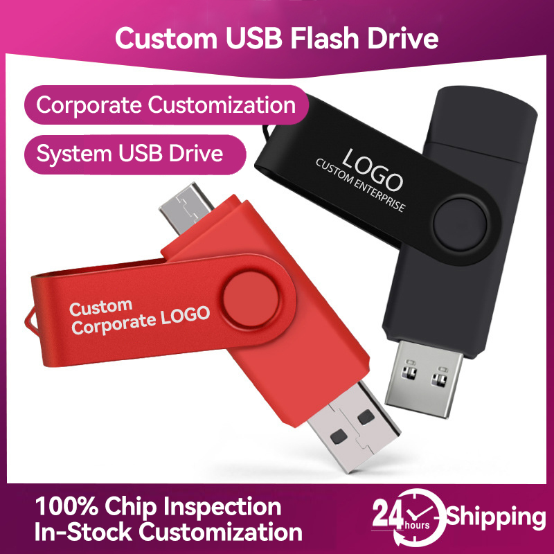 USB 3.0 2.0 2-in-1 Type C Swivel Drive Metal USB Flash Disk Music 4GB 8GB 16GB 64GB Memory Stick Stick for PC Perfect Gift